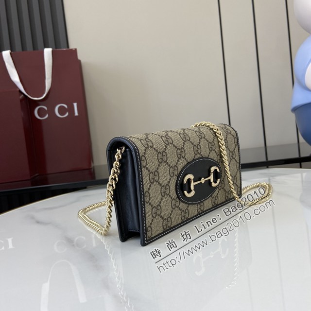 Gucci專櫃古馳最新款Horsebit 1955系列鏈帶錢包 jh2887型號：621892